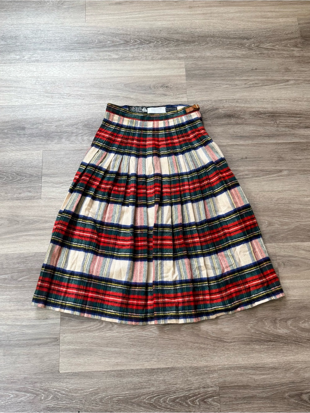 A-Line Plaid Midi Skirt in Red and Cream